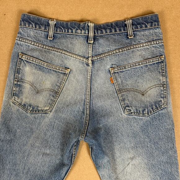 Vintage 70s Levi’s Bell Bottom Jeans Talon Orange Tab Patched Distressed 34x29 - Picture 3 of 10